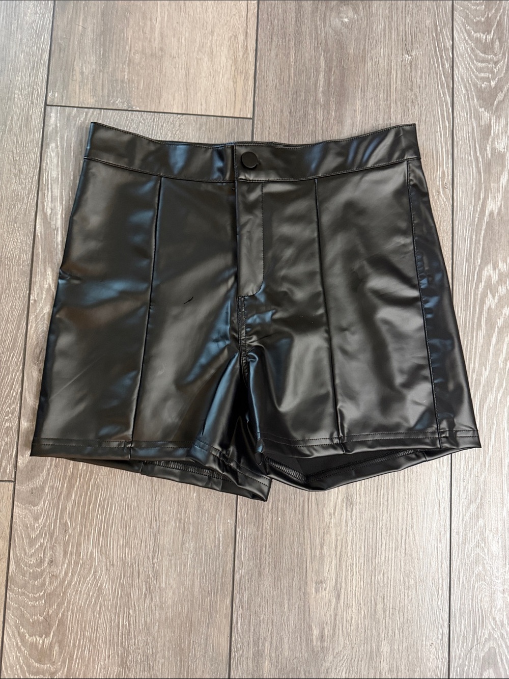 Faux Leather High-Rise Women’s Shorts — Black
